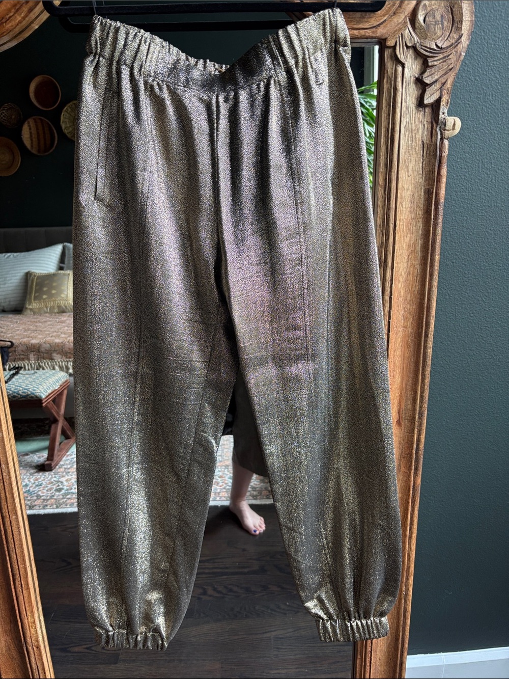 Saint Laurent Metallic Gold Elastic-Waist Joggers